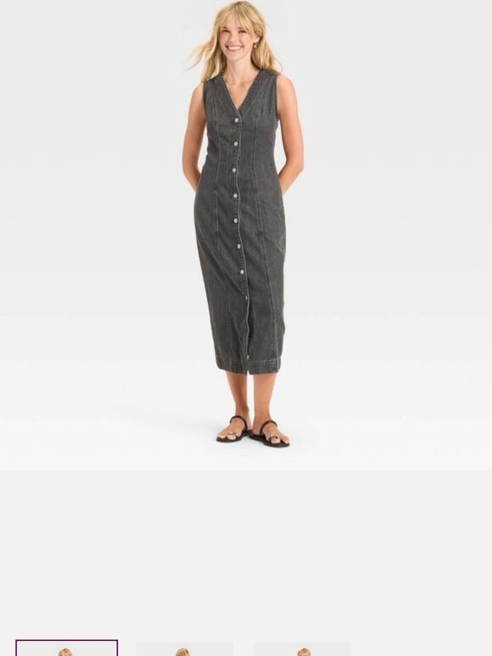 Universal Thread Sleeveless Button-Front Midi Dress in Charcoal Gray